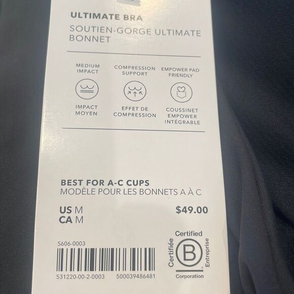 NWT Athleta Ultimate Bra A-C.  Black. Medium - Picture 4 of 5